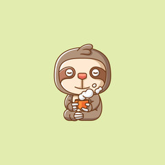 Fototapeta premium Cute sloth relax with a cup of coffee cartoon animal character mascot icon flat style illustration concept