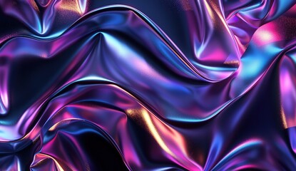 Abstract iridescent holographic background with wavy gradient for design, banner or cover. Hologram effect on soft black pastel colors in the style of shiny and glowing 3D render generative ai