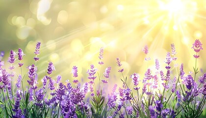 Obraz na płótnie Canvas Summer garden background with lavender and Sun rays