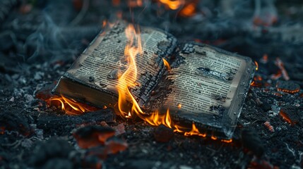 Charred diary pages curl in the heat