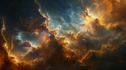 Obraz premium Nebulous clouds birthing stars in a cosmic cradle