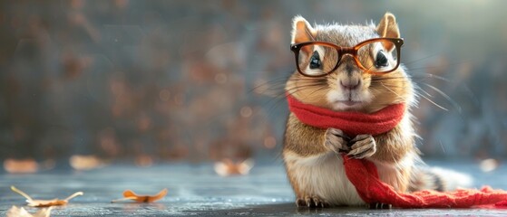 Funny chipmunk in glasses, back to school concept