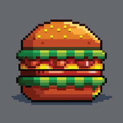 Pixelated a large hamburger with cheese and lettuce