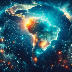 The digital map, the concept of a global network and connectivity, high-speed data transfer and cyber technology, business exchange, information and telecommunication