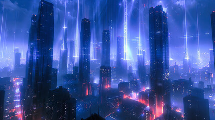 Urban Nightfall: A Sci-Fi Inspired Cityscape, Where the Future Meets the Familiar in a Neon Glow