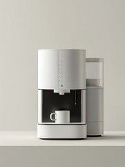 Showcase the sleek lines and minimalist design of a machine with a clean interface inspired by Dieter Rams.