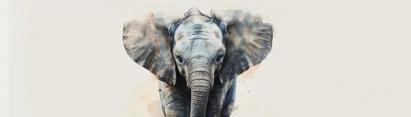 Foto op Aluminium Baby elephant with expressive eyes in a minimalist watercolor style © BOMB8