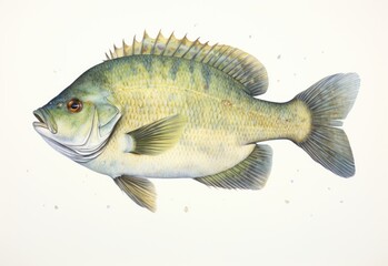 Fish on a white background, palegreen colour fish with black striped markings 