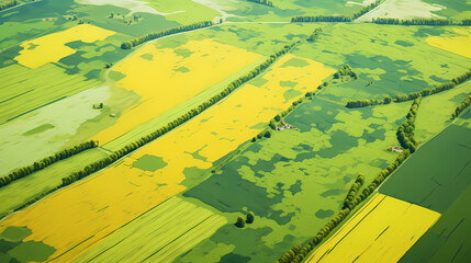 Aerial view of green fields before harvest in summer