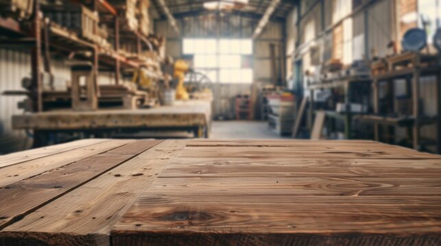Wooden table top with copy space. Workshop background