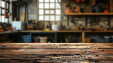 Wooden table top with copy space. Workshop background - Powered by Adobe