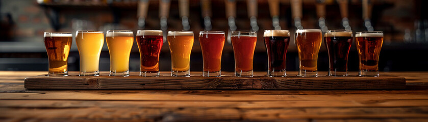 Artisanal beer flight diverse styles and colors