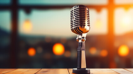 Sparkling microphone on background