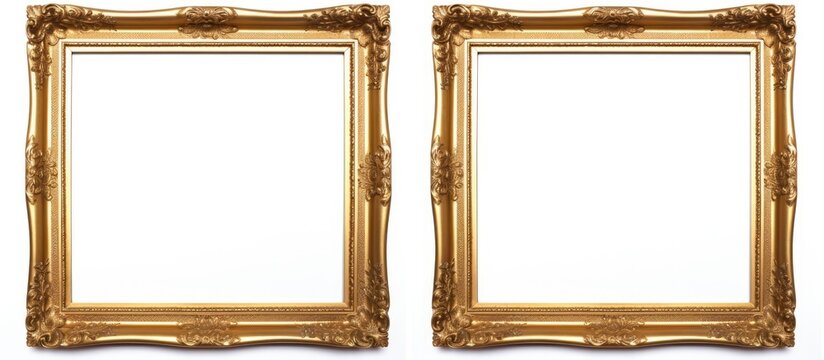 This image shows a duo of luxurious golden frames suitable for paintings, mirrors, or photos. The frames are elegantly designed and placed on a clean white background, making them stand out.