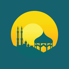 ramadan blue mosque islamic logo icon concept vector design