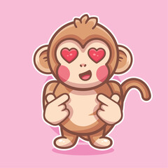 In Love Monkey animal character mascot with a love sign hand gesture isolated cartoon