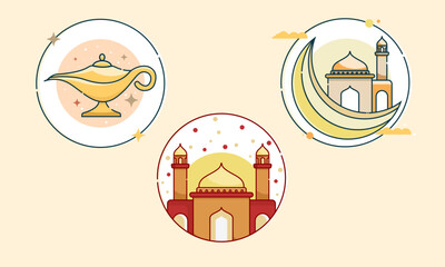 Ramadan icon set. vector illustration. ramadan icon. Can be used for religious, website and editing purposes. islamic icon