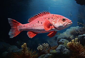 Fototapeta premium Big pink fish in the blue water depths 