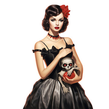 A halloween cute girl a painting of a women, Isolated on transparent PNG background, Generative ai