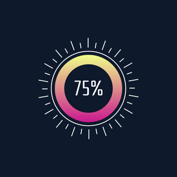 Circular battery percentage 75% over rounded element like a sun. Loader icons, labels, signs, symbols, or illustrations.