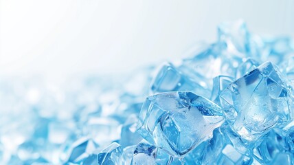 Sparkling clear ice cubes piled high with a cool blue tint