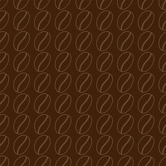 Seamless pattern of outline drawn coffee beans in minimalist style on a dark coffee shade background