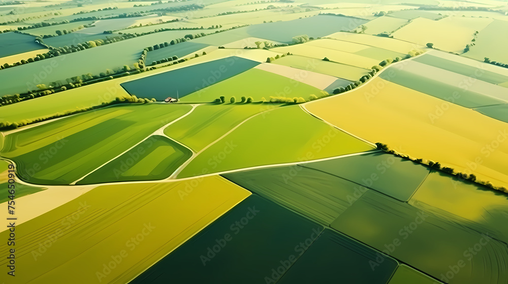 Wall mural aerial view of green fields