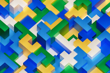 3d illustration of colorful set of  shapes  on monocrome background, pattern. Geometry  background