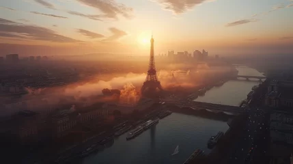 Crédence de cuisine en verre imprimé Paris Aerial View of Landmarks, Bird's-eye views of iconic landmarks, cityscapes, and natural wonders captured from drones or helicopter