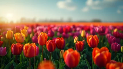 Fotobehang A field of tulip flowers  © Jimerb