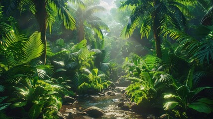 Immersive visuals of dense rainforests, exotic wildlife, and lush vegetation, showcasing the biodiversity and natural wonders of tropical rainforest ecosystems