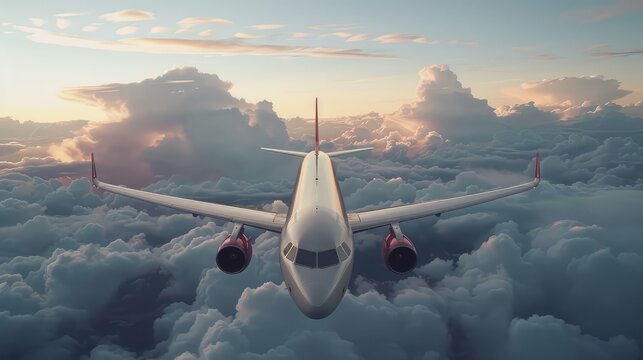 Airplane Travel, Dynamic images depicting air travel, including airplanes taking off, landing, or flying high above clouds, as well as passengers boarding planes or enjoying in-flight experiences