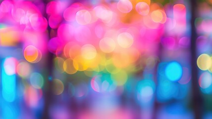 A lively backdrop of vivid pink and yellow bokeh lights, invoking joy and celebration