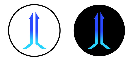 Two arrows merging into one flat line icon set. Two arrows merging Thin line illustration vector - obrazy, fototapety, plakaty