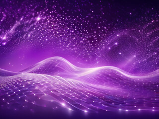 Obraz premium Digital purple particles wave and light abstract background with shining dots stars