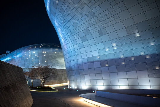 Dongdaemun Design Plaza landmark in Seoul, South Korea, futuristic building designed by architect Zaha Hadid on 09 March 2024