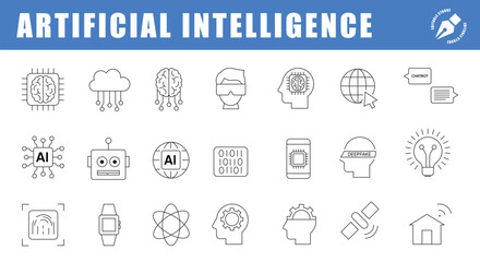 Artificial Intelligence set of icon stock illustration.