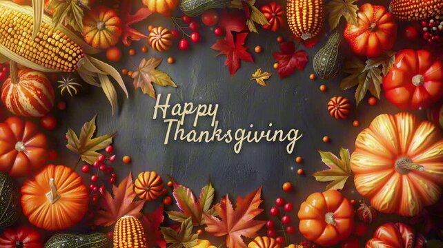 High-Resolution Thanksgiving Video Background with Pumpkins, Leaves, and Corn Details