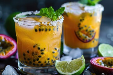 Passion fruit. Tropical drink. Summer background 