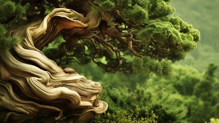 Fototapeta na wymiar Majestic twisted juniper tree with intricate branches and green foliage