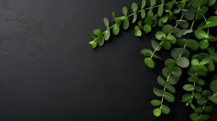 Greenery cascades on dark backdrop, simplicity in nature