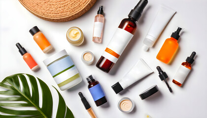 Obraz premium Close up shot of generic cosmetics products, pleasing arrangements, product photography.