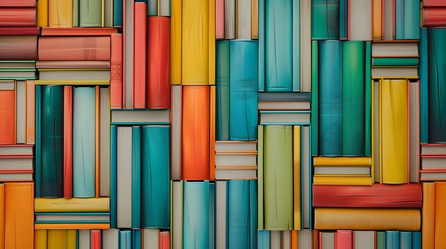 Seamless Pattern Illustration Featuring a Colorful Bookshelf Design
