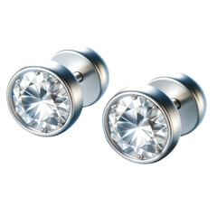 Two earrings with a diamond in the center