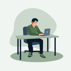 the man sitting at a desk and working on laptop