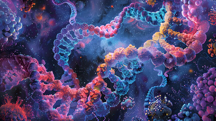 Digital illustration of DNA, generative ai