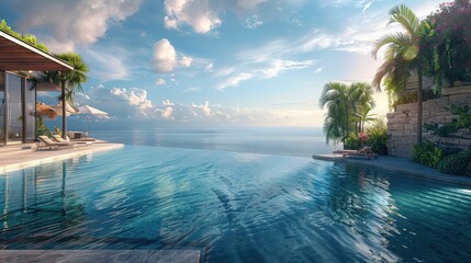 luxurious seaside resorts with infinity pools, private cabanas, and panoramic ocean views showcase...