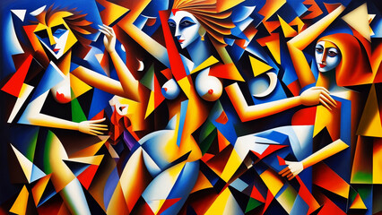 3d abstraction with cubist-style women