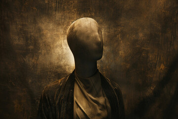 A powerful image of a faceless person portrait with eerie background