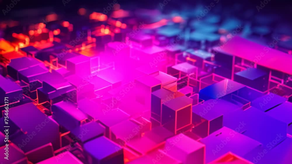 Poster abstract technological background with glowing lines and cubes. 3d rendering, 3d rendering of abstra